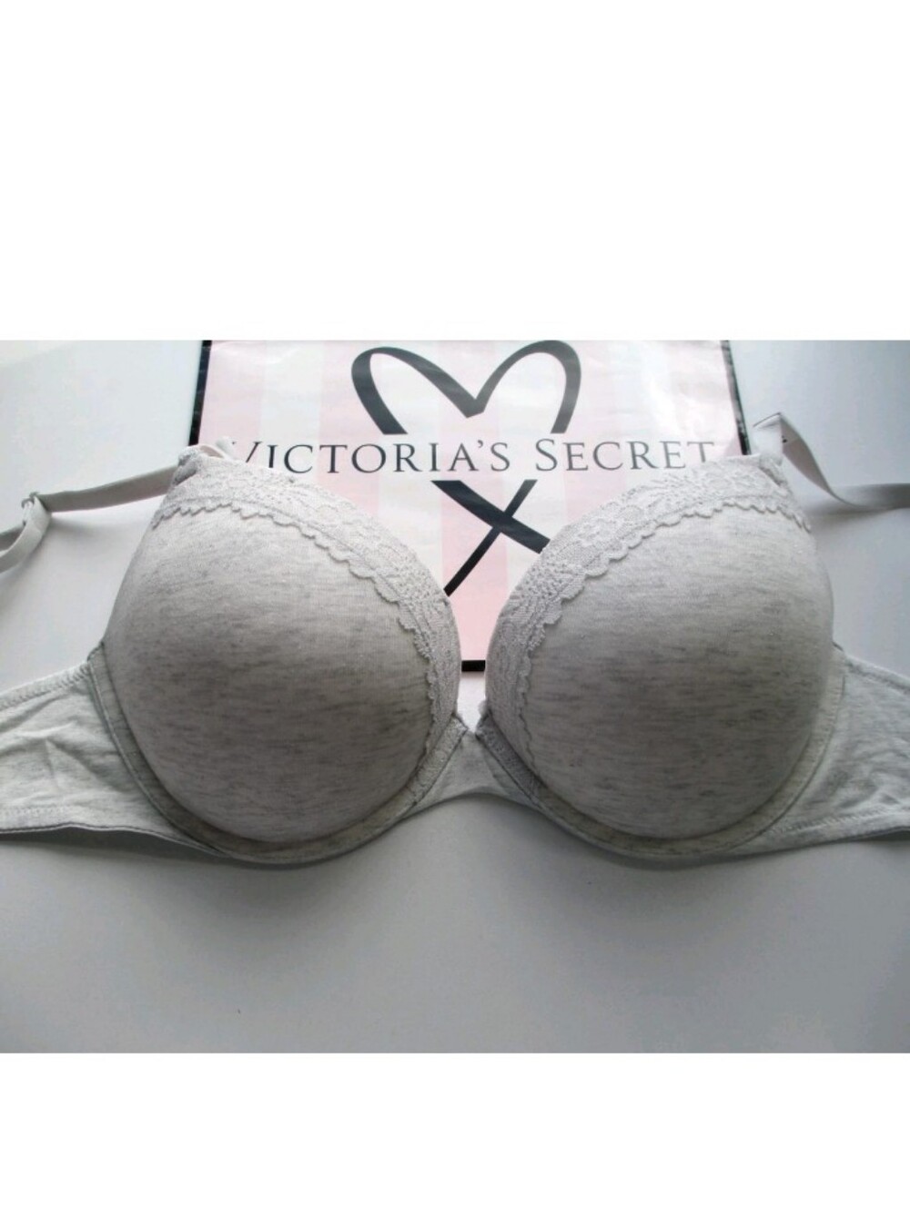 VICTORIA'S SECRET PINK Super Push-Up Bra VS Gray Heather Shine 40B 40C 40D 40DD